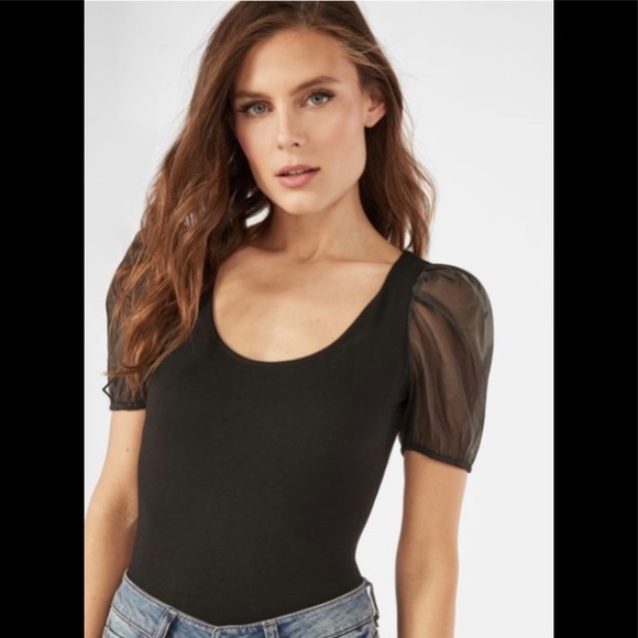 JustFab Other - Organza Puff Sleeve Bodysuit Large Black New